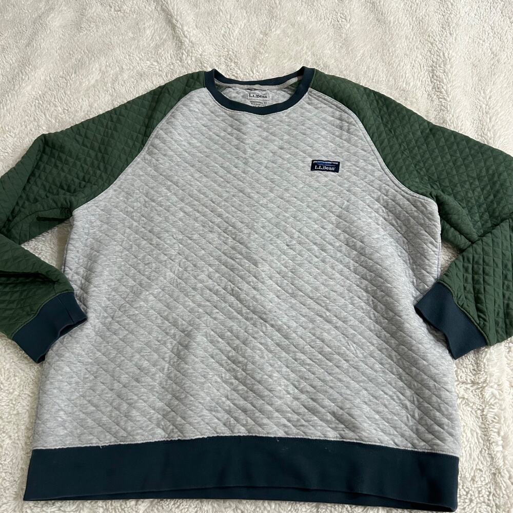 L.L Bean Mens Quilted Sweatshirt Crewneck Green Traditional Fit XL Preppy Casual - Picture 2 of 7
